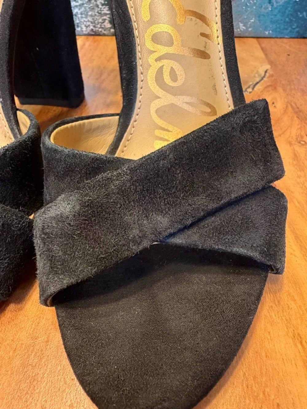 Sam‎ Edelman Classic 2010s Black Suede Block Heel Sandals 7